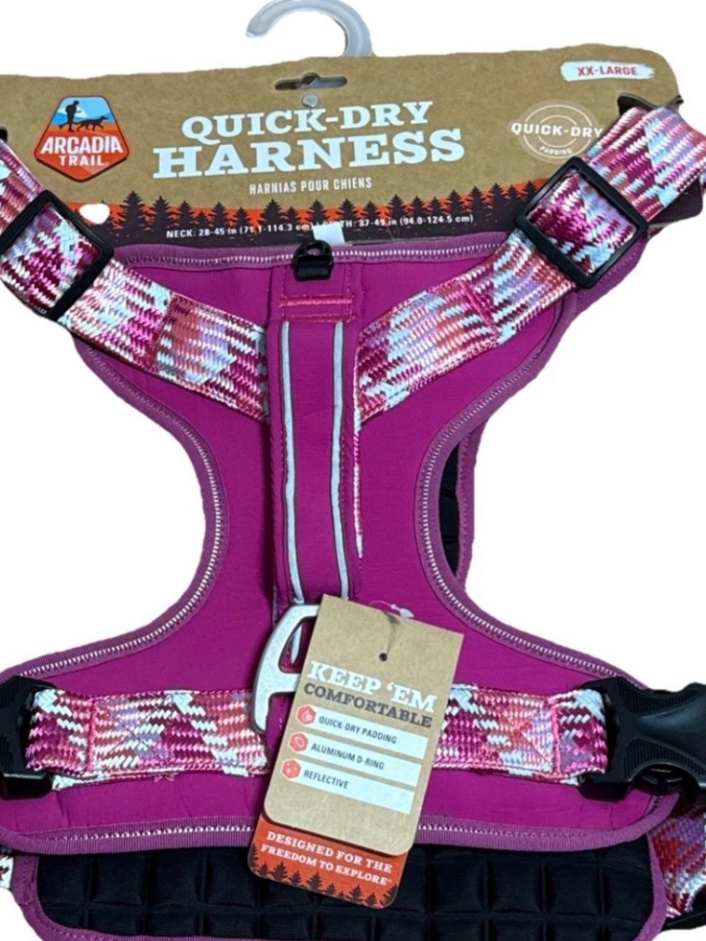 Arcadia Quick-Dry Dog Harness in Magenta Pink and White Pattern